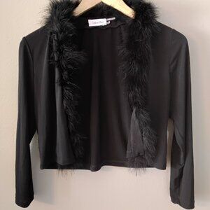 Polyester , cropped cardigan , calvin klein , with faux fur trim